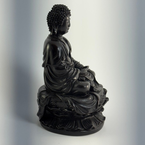 Buddha Statue Sitting in Meditation on Lotus Flower 7" Zen Serene‎ Altar Peace - Picture 4 of 6